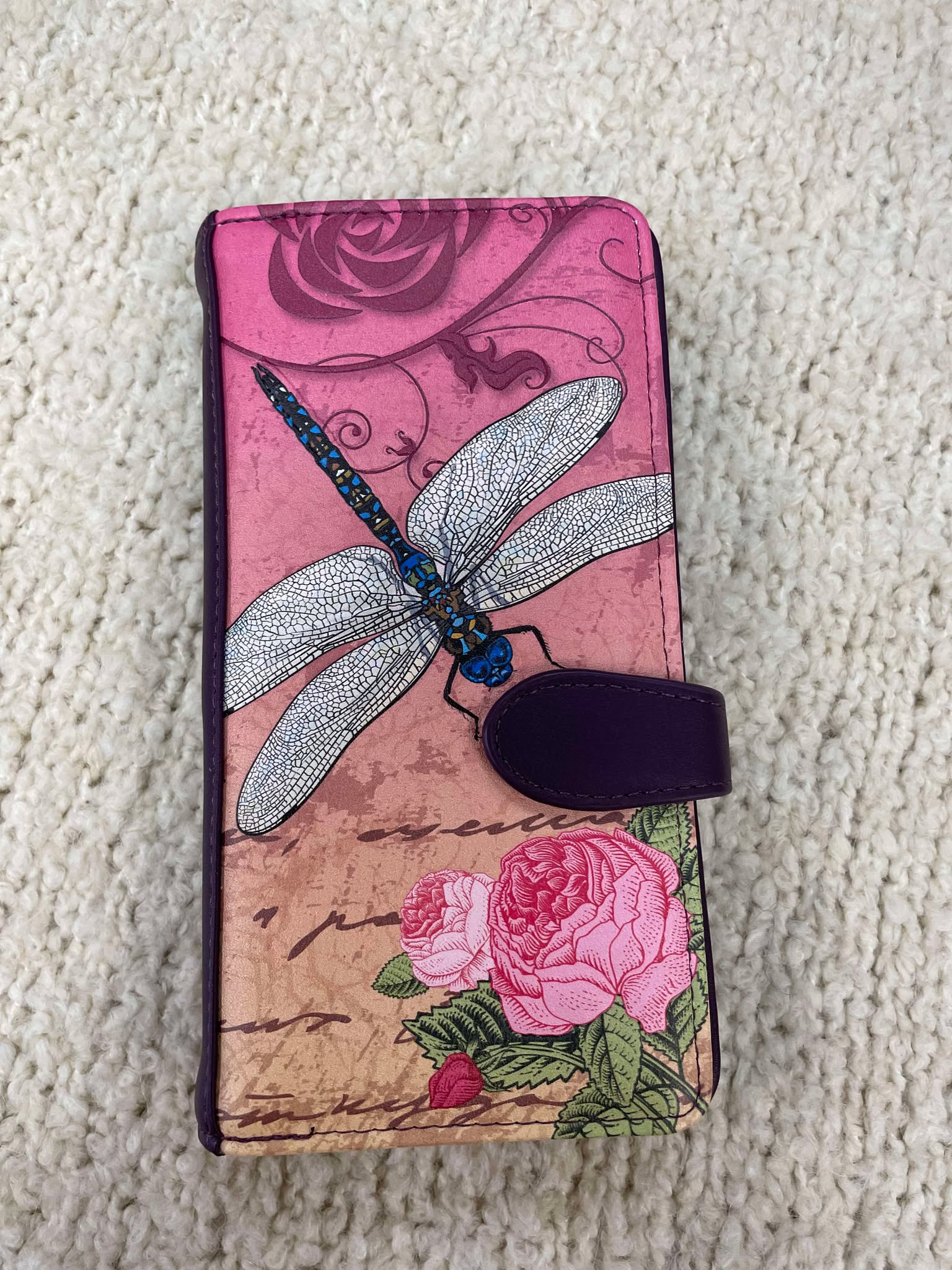 Large Pink Gradient Dragonfly Print Wallet