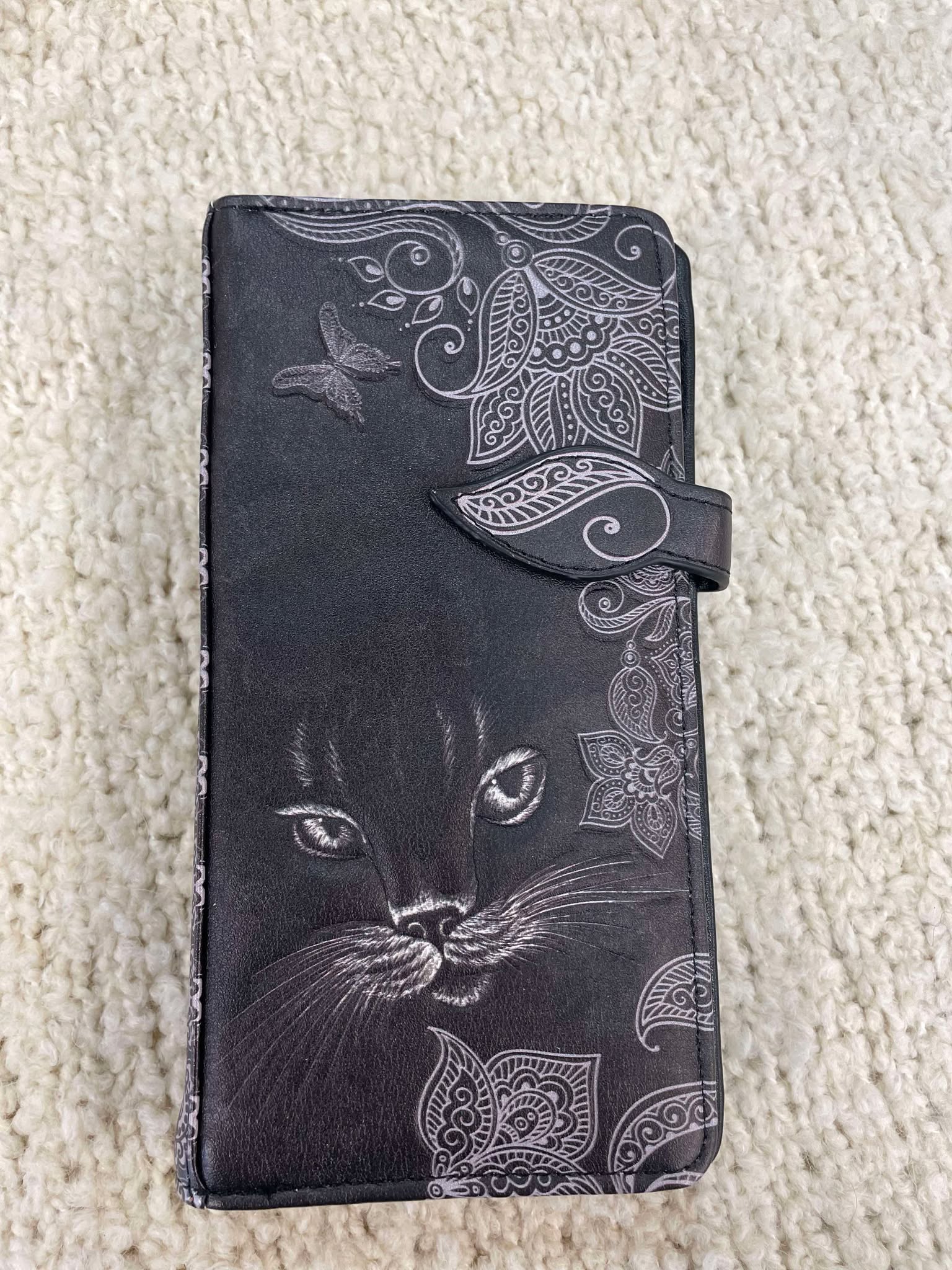 Large Black Cat Paisley Patterned Wallet