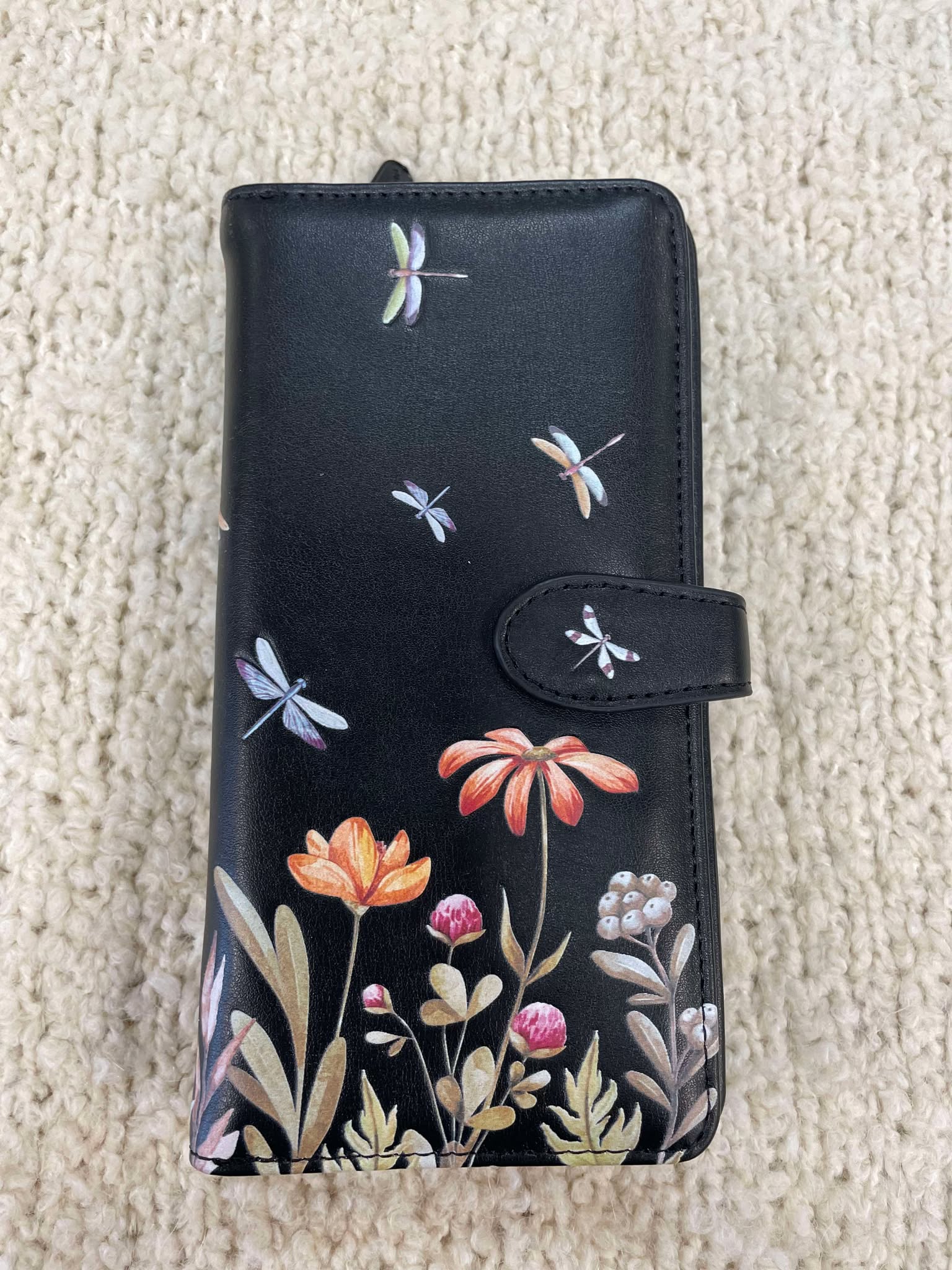 Large Floral Dragonfly Patterned Wallet